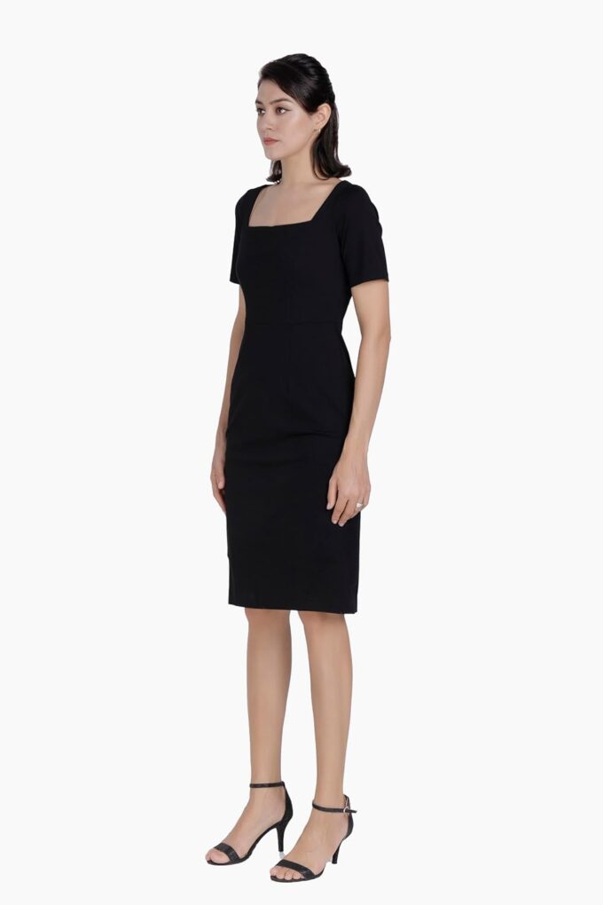 Alantino Damenkleid mit quadratischem Ausschnitt, kurze Ärmel, mittellang, formelle Business-Kleidung – Bild 4