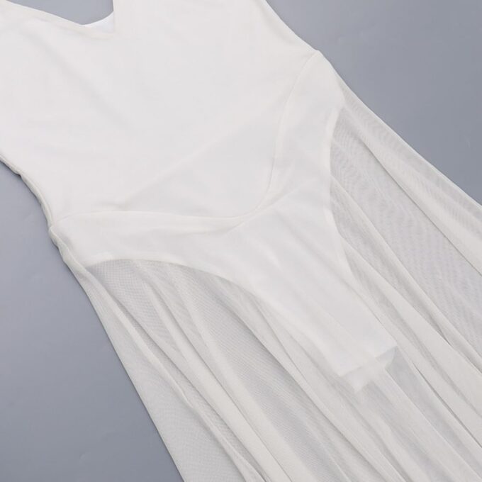 Women's Sexy Deep V-Neck Retro Sleeveless Solid Color Mesh A-line Dress Lace Cocktail Party Wedding Dress – Bild 7