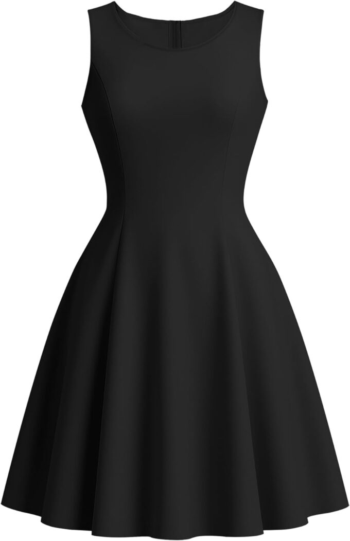 Nmoder Women's Sleeveless A-Line Fit and Flare Little Short Dress Summer Crewneck High Waist Mini Party Dresses