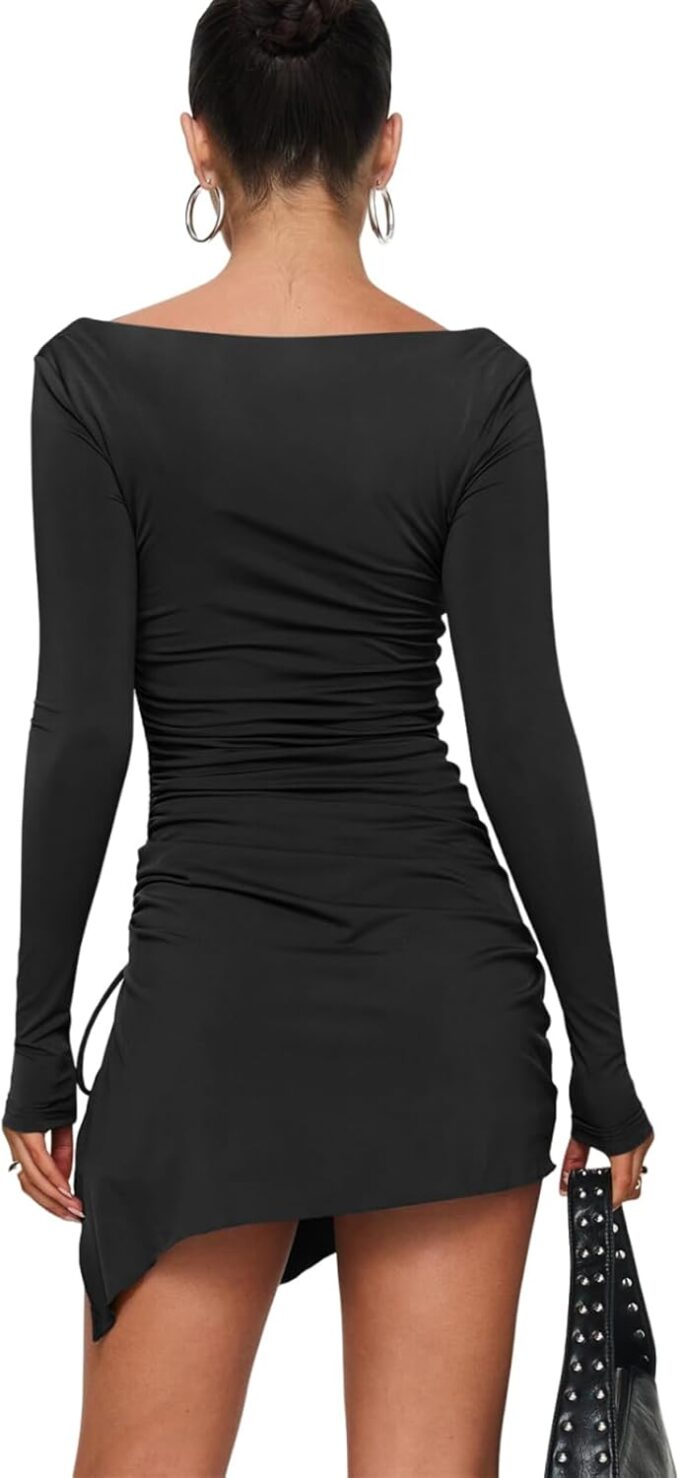 Long Sleeve Club Dresses for Women Sexy Square Neck Going Out Dress Slit Mini Dress for Club Birthday Graduation – Bild 4