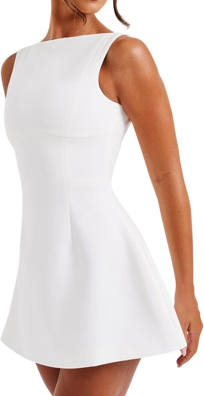 LCNBA Women's Summer Backless Boat Neck Sleeveless Mini Dress Sexy Open Back A-line Graduation Dress – Bild 4