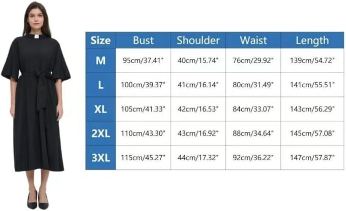 JCBFUME Clergy Kleid für Frauen Tab-Kragen Kurzarm Plus Kleid Schwarz Sommerkleidung – Bild 3