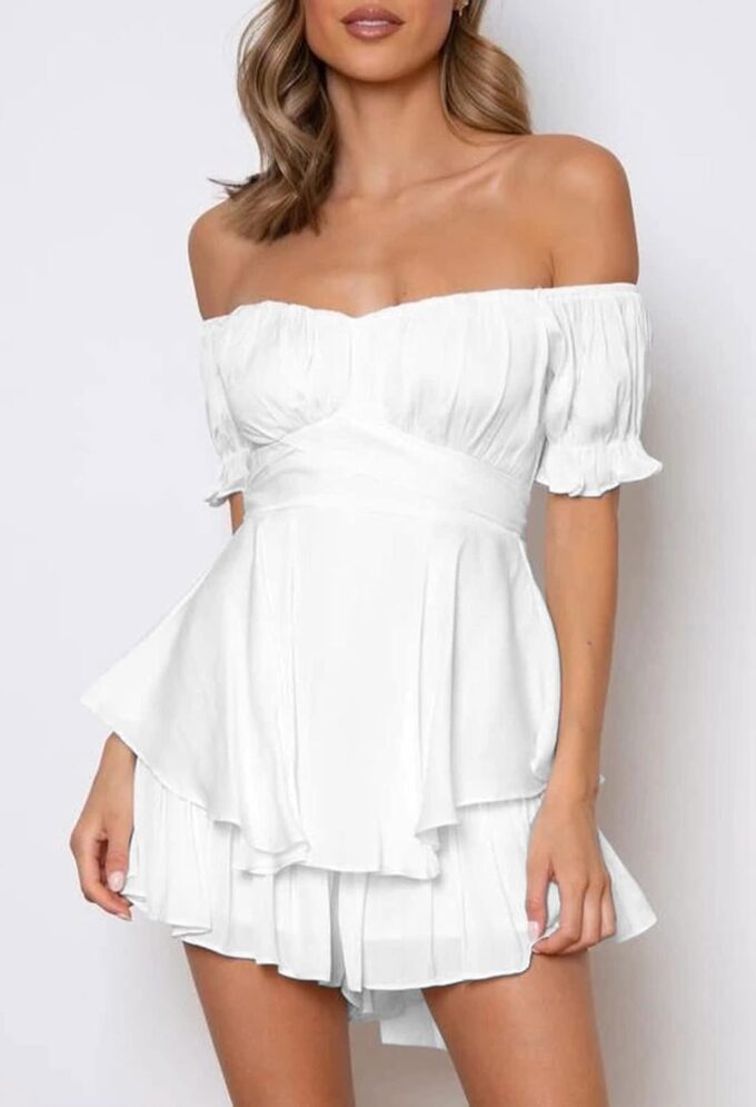 AOHITE Womens Summer Tube Top Dress Off-Shoulder Ruffled Flowy Mini Short Dresses – Bild 6