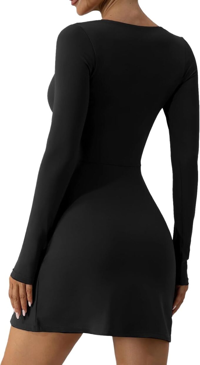 Wenlia Long Sleeve Dresses for Women 2025 Fall Women's Mini Bodycon Sweetheart Neckline Dress with Slit Built in Shorts – Bild 2
