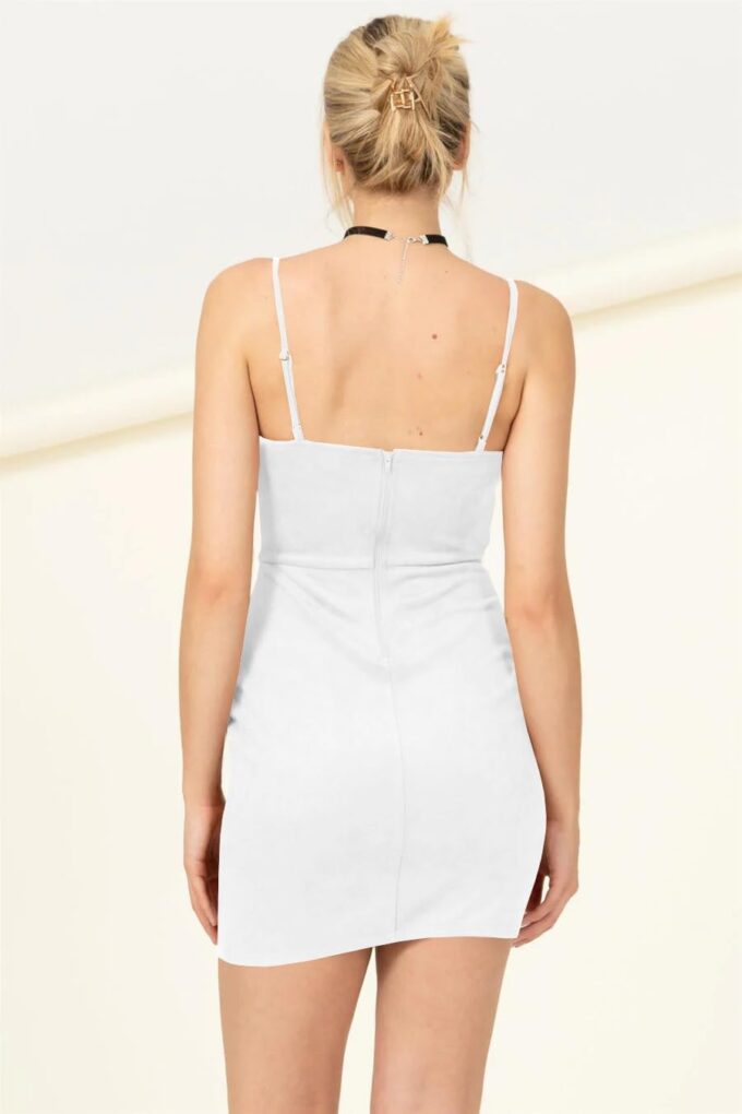 Women's Sleeveless Faux Suede Bodycon Mini Dress Sexy Adjustable Straps Padded Cocktail Dresses – Bild 4