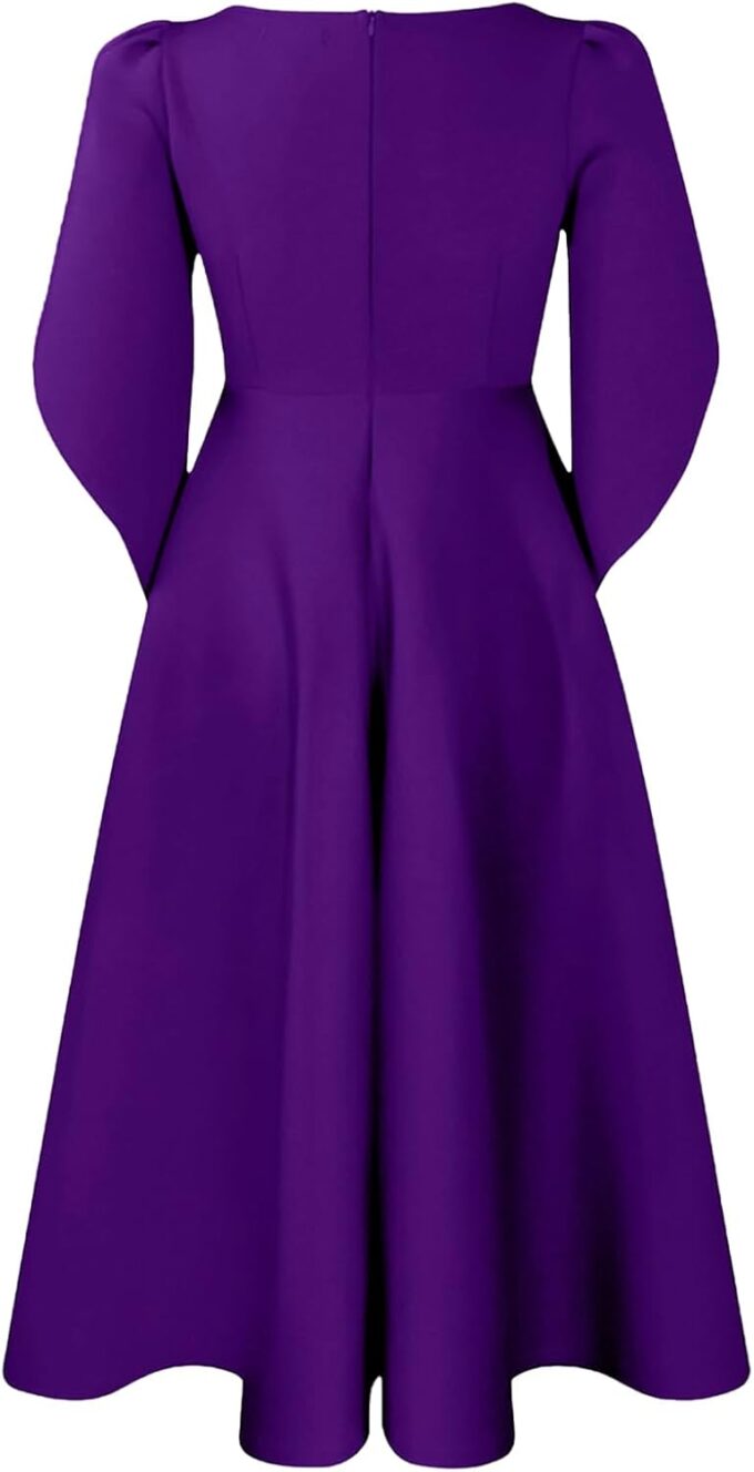Women's Vintage Retro Tea Dress Round Neck High Waist Petal Sleeve A Line Cocktail Midi Dress – Bild 5