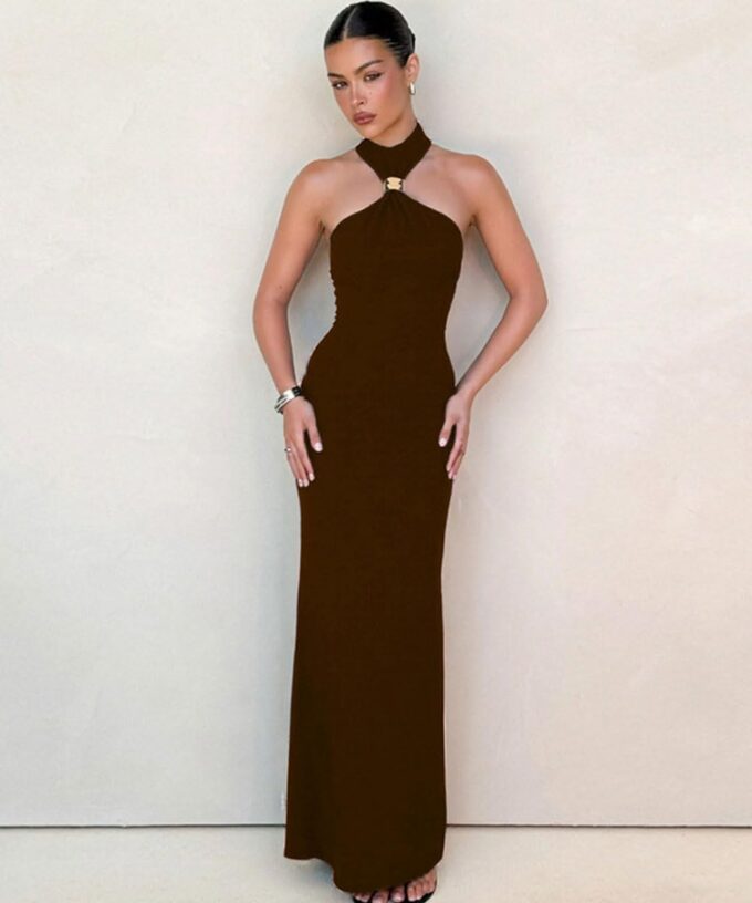 Women Sexy Halter High Neck Maxi Dress Sleeveless Back Slit Elegant Party Cocktail Wedding Guest Formal Long Dresses – Bild 2