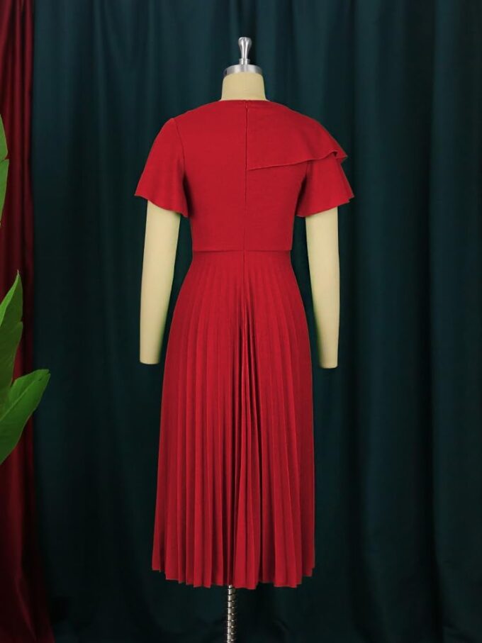 AOMEI Women's Short Sleeve Asymmetrical Ruffles High Waist Pleated Hem Midi Spring Dress – Bild 4