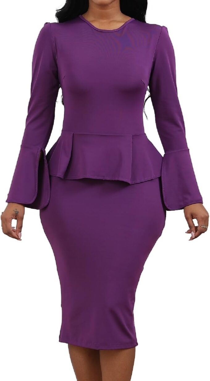 Women's Dress Work Business Dress Bodycon Split Long Sleeve Round Neck Pencil Dresses