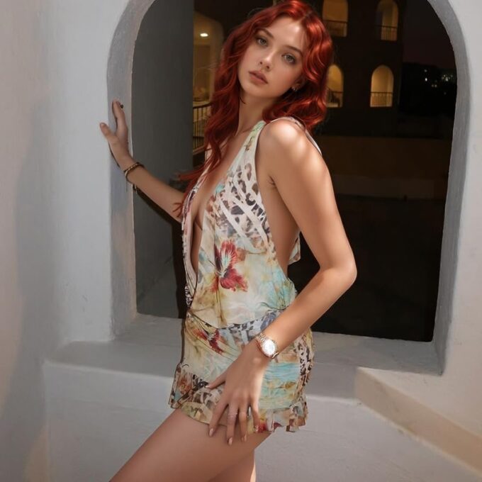 Women's Sexy Deep V-Neck Belt Halter Neck Backless Irregular Printed Skirt Sex Dress Summer Sex Dress Summer – Bild 3