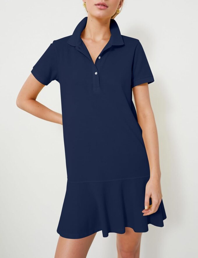 Kissonic Women's Polo Dress Short Sleeve V Neck Ruffle Hem Casual Summer Golf Tennis Mini Shirt Dresses – Bild 3
