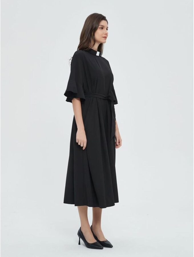 JCBFUME Clergy Kleid für Frauen Tab-Kragen Kurzarm Plus Kleid Schwarz Sommerkleidung – Bild 5