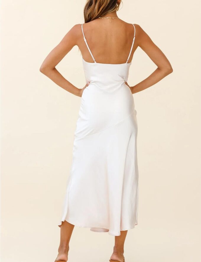 Summer Satin V Neck Silp Midi Dress for Women Wedding Guest 2025 Sexy Spaghetti Strap Backless Long Dresses with Slit – Bild 5