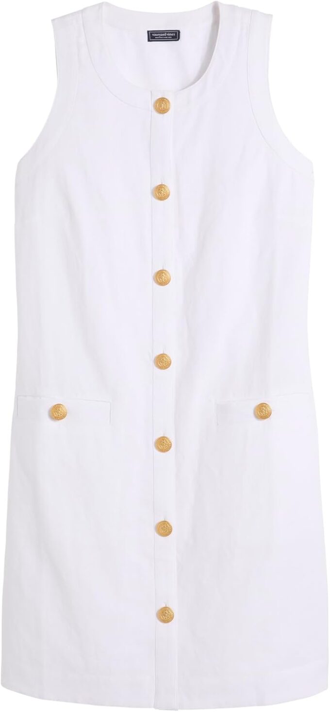 vineyard vines Women's Linen Button Front Shift Dress