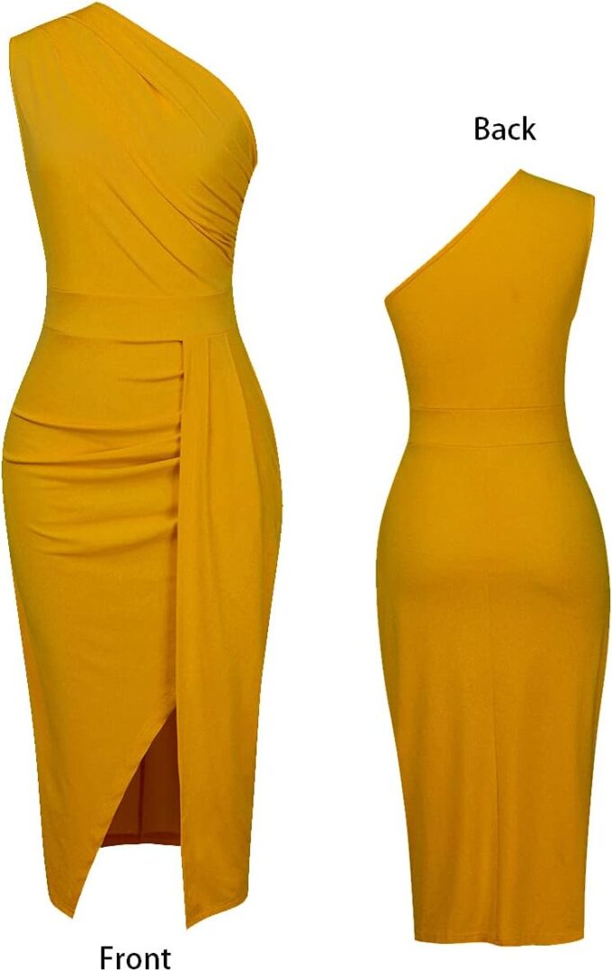 Nature Comfy LilyIn Womens Elegant one Shoulder Sleeveless Ruched High Slit Solid Color Cocktail Party Dresses – Bild 4