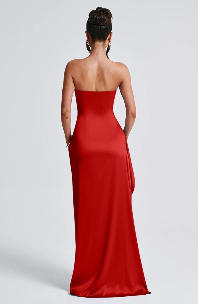 Memoriesea Women's Sexy Strapless Neck Ruched High Slit Cocktail Party Maxi Dress – Bild 5