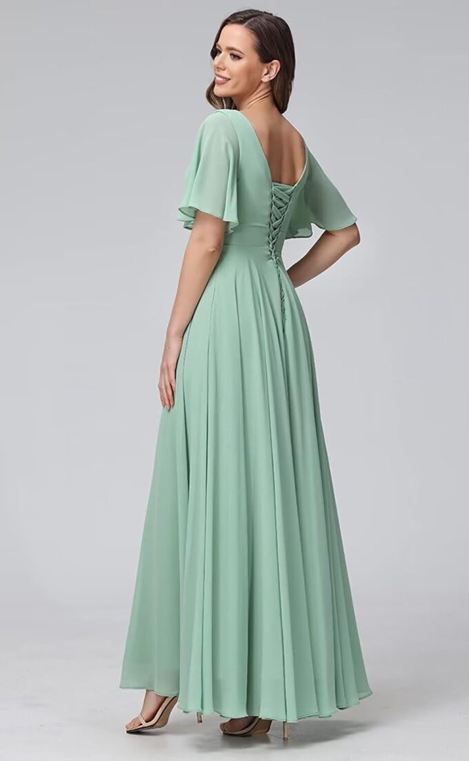SEIM Women's Flutter Sleeve Bridesmaid Dresses Long with Slit V Neck Chiffon Formal Dresses SE036 – Bild 3