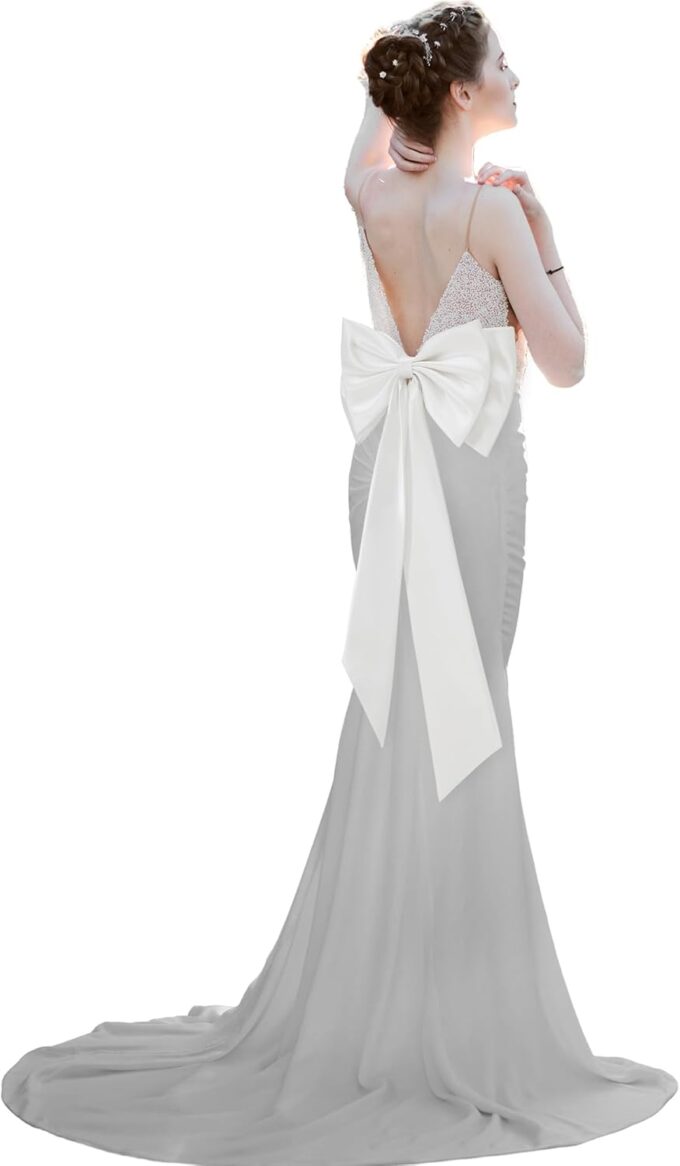 Bencailor Big Satin Bow Large Detachable Bow Train for Dress 17.72" Wide Waist Sash Belt Bride Formal Wedding Dress