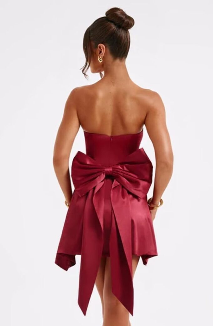 Satin Homecoming Dressse for Teens with Pockets Strapless Prom Cocktail Mini Party Dress with Bow on Back PU164 – Bild 2