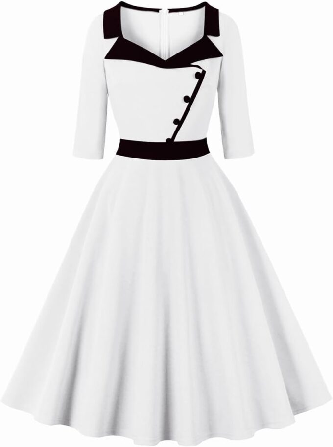 ODIZLI 1950s Dresses for Women Retro Dress 3/4 Sleeve Sweetheart Neckline Swing Midi Dress Cocktail Dress – Bild 6
