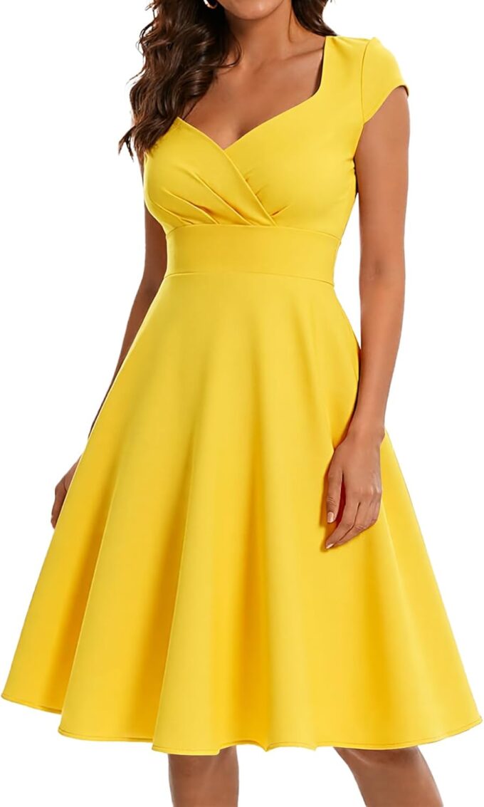 Bbonlinedress Womens 1950s Vintage Summer Cocktail Dress 50s 60s Retro Rockabilly Tea Party Swing Dress