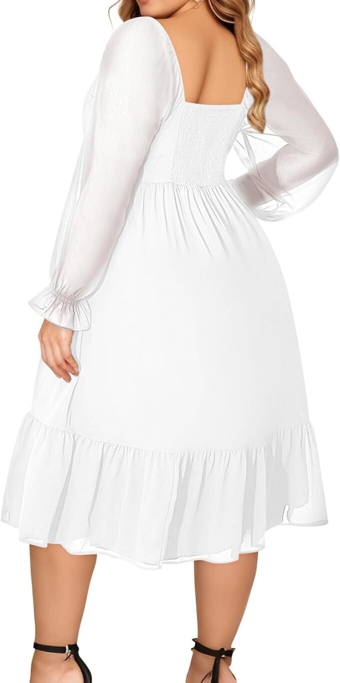 Plus Size Dresses Sweetheart Neckline Long Sleeves Chiffon Party Cocktail A Line Curvy Womens Midi Dress – Bild 5