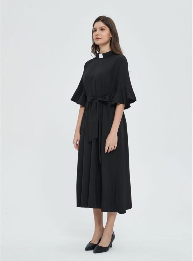JCBFUME Clergy Kleid für Frauen Tab-Kragen Kurzarm Plus Kleid Schwarz Sommerkleidung – Bild 4