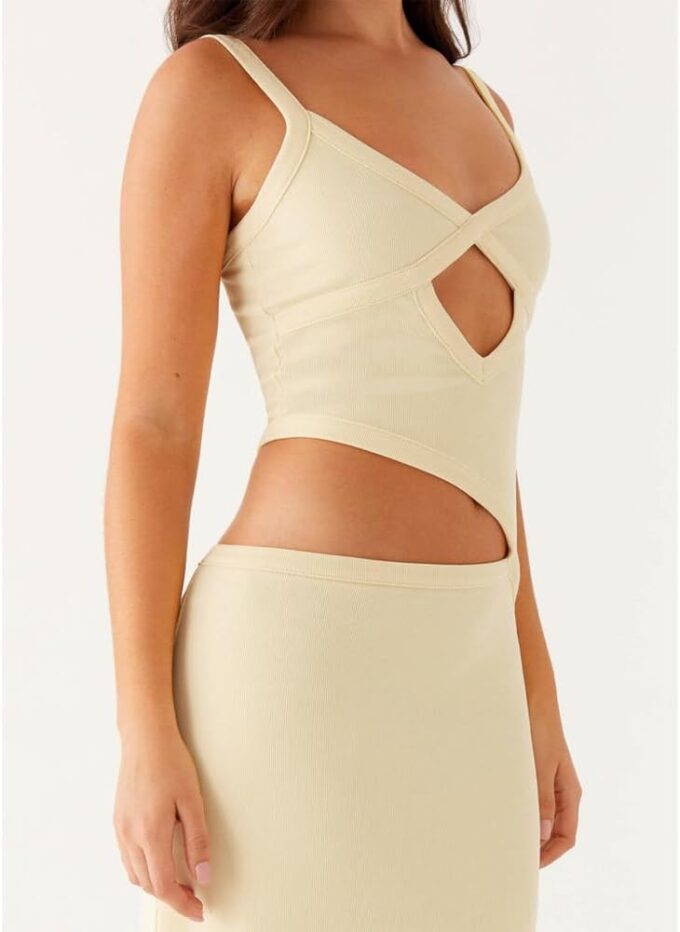 Women Sexy Maxi Dress Cut Out V Neck Spaghetti Straps Bodycon Long Dress Summer Party Cocktail Wear – Bild 6