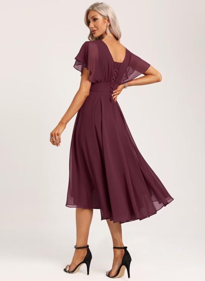 Women's Chiffon Bridesmaid Dresses Short Crew Neck Flutter Sleeves Prom Dress for Evening Party – Bild 2