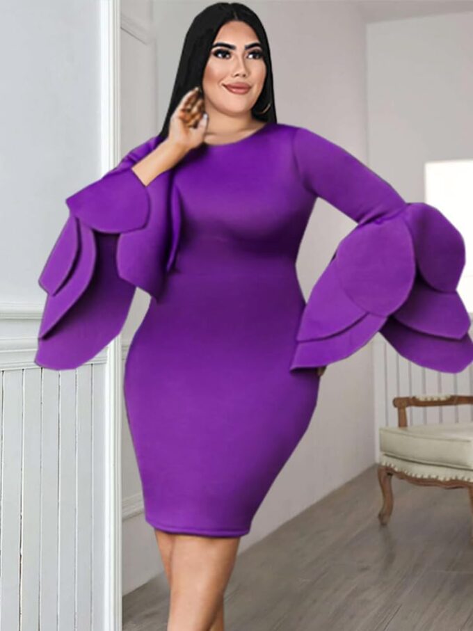 ONTINVA Women's Flared Long Sleeve Formal Party Dresses Midi Purple Scuba Dress Evening Gown Plus Size … – Bild 2
