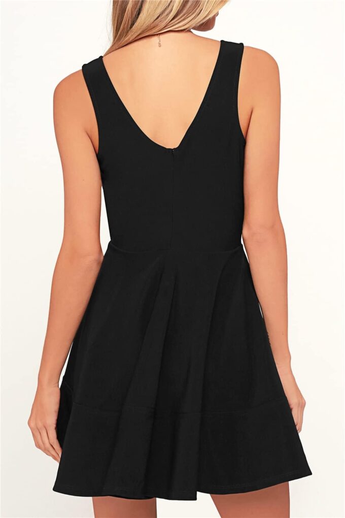 FANCYINN Women's Short V-Back Dress U-Neck Inslace Hem Wide Straps Tank Mini Skater Cocktail Dresses – Bild 4