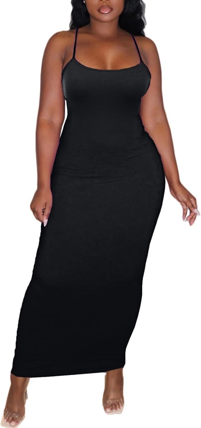 Women's Spaghetti Strap Bodycon Dress - Summer Casual Maxi Club Party Long Tight Slip Dresses – Bild 3