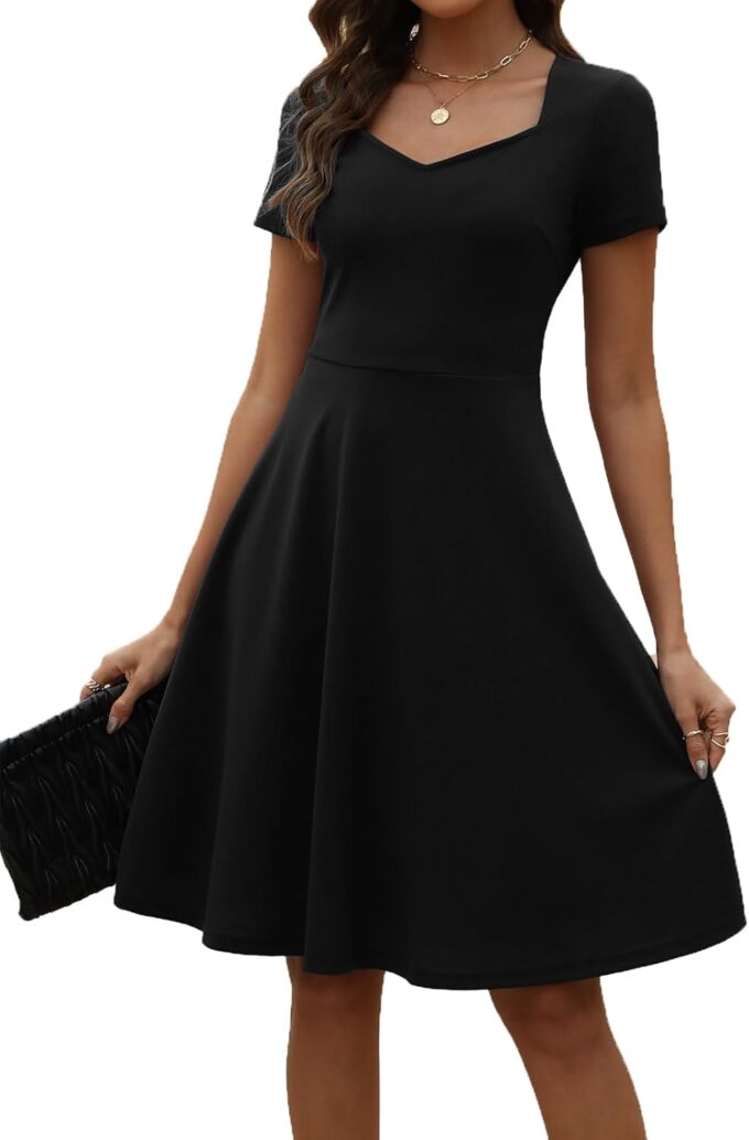BARASA Women's Wear to Work Dresses Elegant Sweetheart Neck Short Sleeve Party A-Line Knee Length Dress D163 – Bild 2