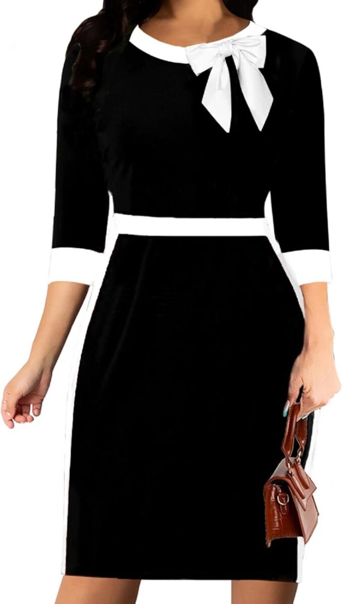 Xinlees Women's Bodycon Pencil Dress Sexy Short Ruffles Sleeve Clubwear Basic Fitted Outfits Casual Midi Dresses – Bild 5