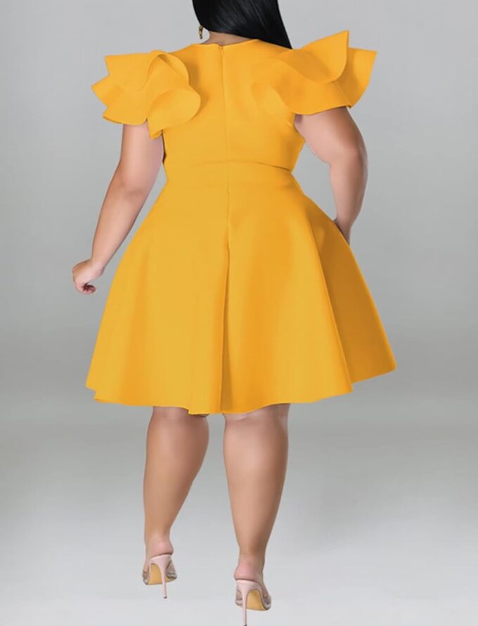 Women's Plus Size Cape Flutter Sleeve Stretchy A Line Swing Flared Skater Cocktail Party Dress with Pockets – Bild 4