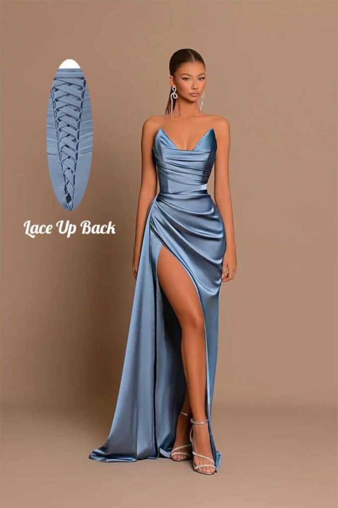 GUKARLEED Women's Off The Shoulder Prom Dresses Satin Bridesmaid Dress for Wedding Formal Dress Long Split Evening Ball Gowns – Bild 4