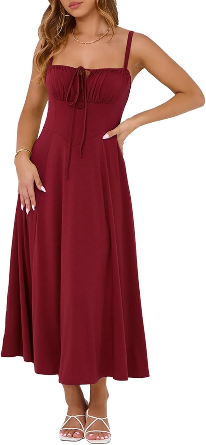 Corset Dress for Women Casual Tea Party Summer Wedding Guest Flowy Midi Sundress
