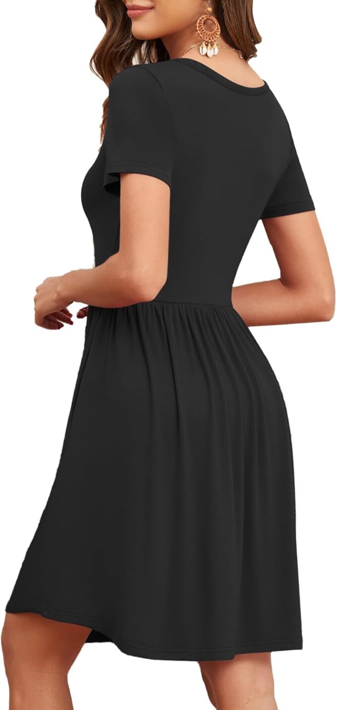 Women's 2025 Summer Short Sleeve Dresses Casual Loose Fit Swing T Shirt Dress V Neck Sundress with Pockets – Bild 4