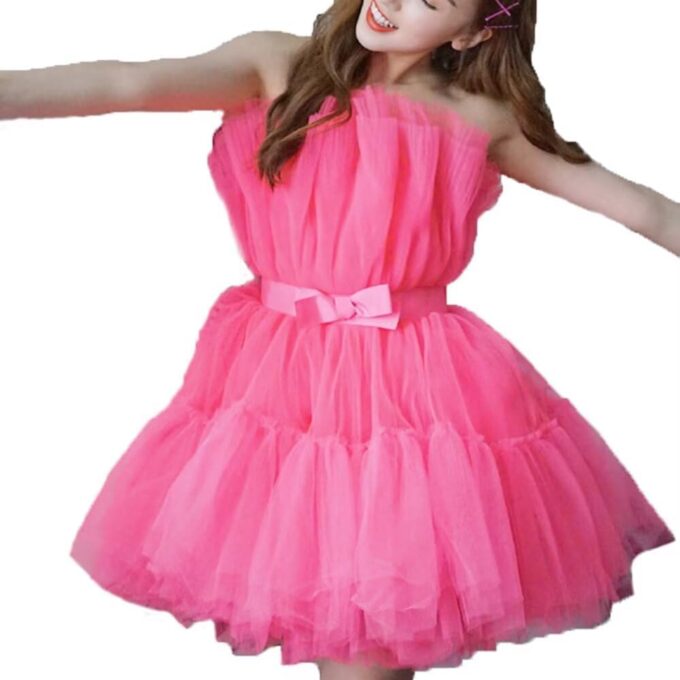 FTBY Women Tiered High Low Prom Dress Bow Sash Tulle Homecoming Pageant Dresses Hot Pink Long – Bild 4