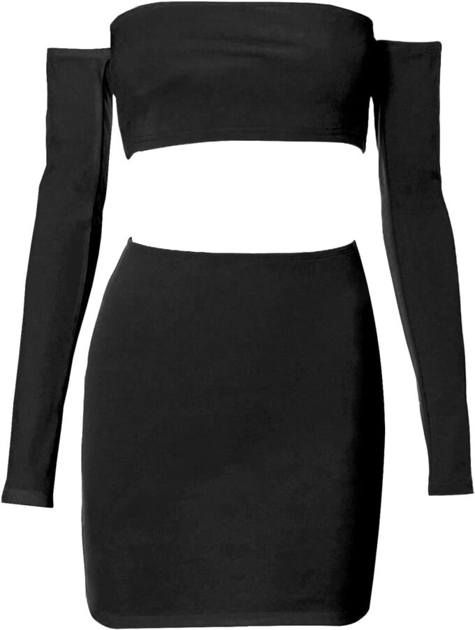 Women's Summer Two-Piece Skirt Sets Sexy Off Shoulders Top Y2K Going Out Short T-Shirt Sets Mini Dress Outfits D293 – Bild 3
