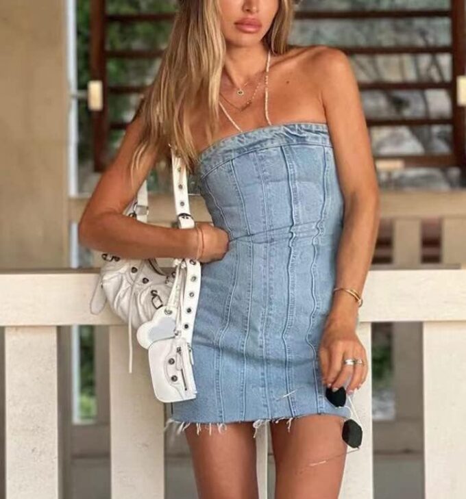 Sexy Denim Summer Dresses 2025 Women Y2k Clothing Jeans Tube Backless Bodycon Mini Dress Western Cowgirl Streetwear – Bild 2