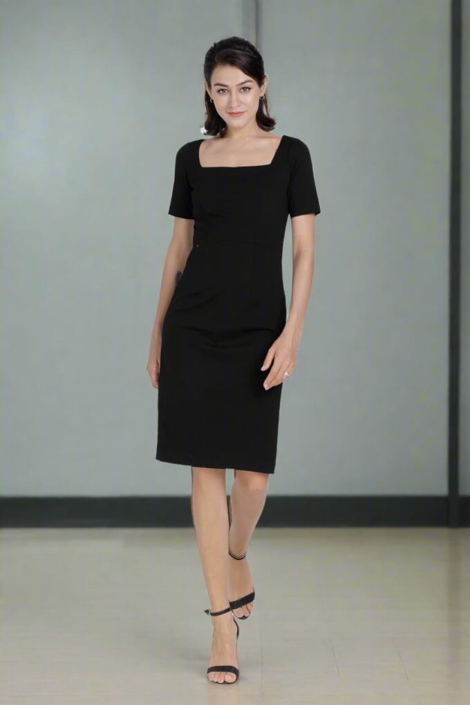 Alantino Damenkleid mit quadratischem Ausschnitt, kurze Ärmel, mittellang, formelle Business-Kleidung – Bild 6