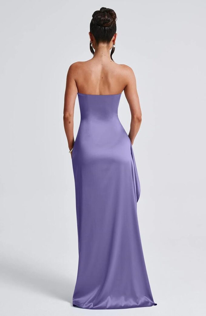 Memoriesea Women's Sexy Strapless Neck Ruched High Slit Cocktail Party Maxi Dress – Bild 5