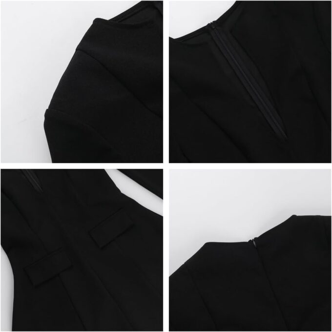 Black Deep V Neck Long Sleeve Zipper Back Sexy Slim fit Mini Dress Women Summer Fashion Clothes Party Night Club Dress – Bild 6