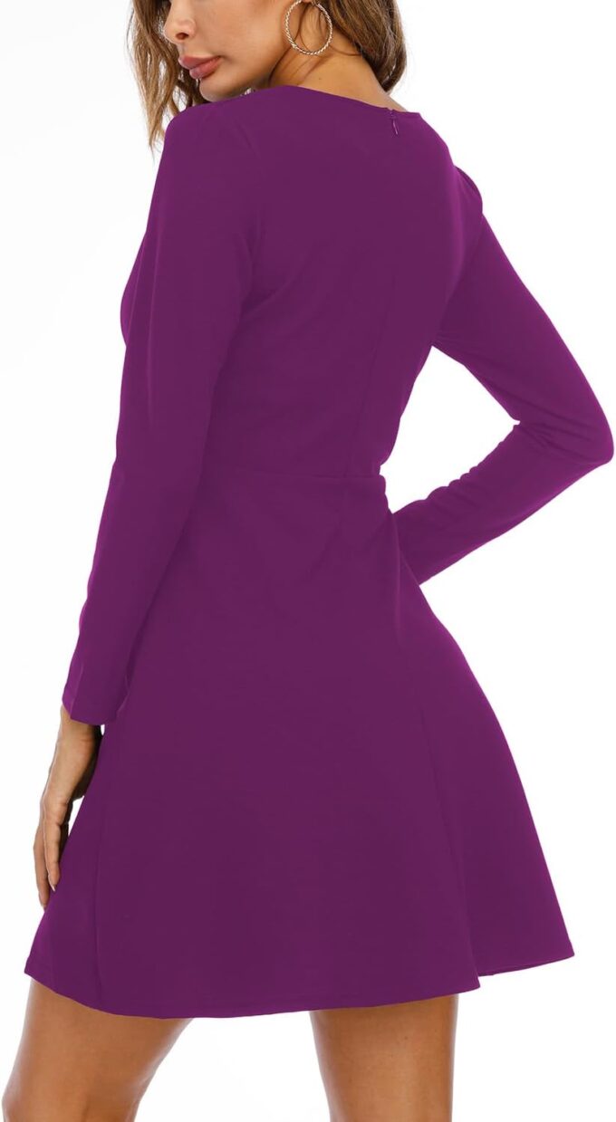 Jusfitsu Langärmeliges Damenkleid, lässig, schlicht, A-Linie, knielang, Rock, schmale Passform, Skaterkleid – Bild 4