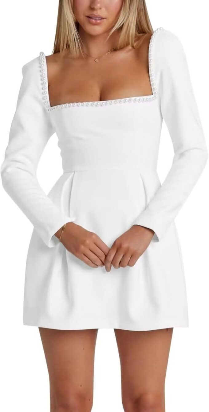 Women's Long Sleeves Satin Mini Wedding Dresses for Bride Simple Short Wedding Dresses for Women
