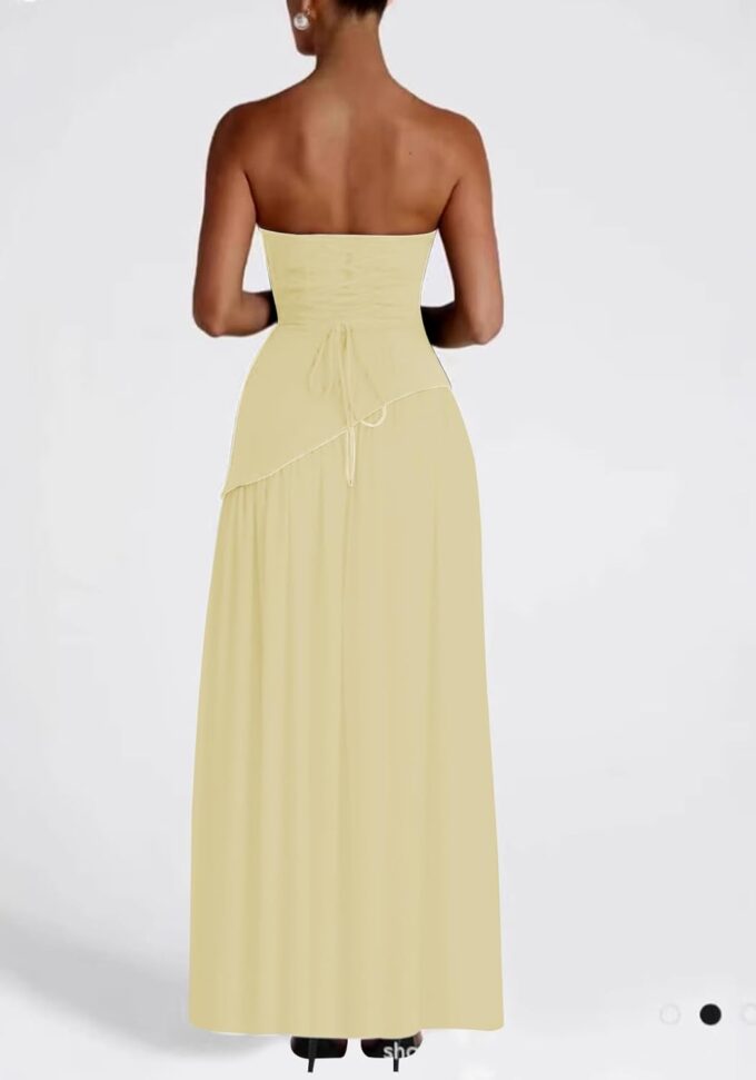 Famnbro Womens Tube Dress Strapless Sexy Off Shoulder Side Slit Going Out Casual Elegant Club Party Maxi Dresses – Bild 5
