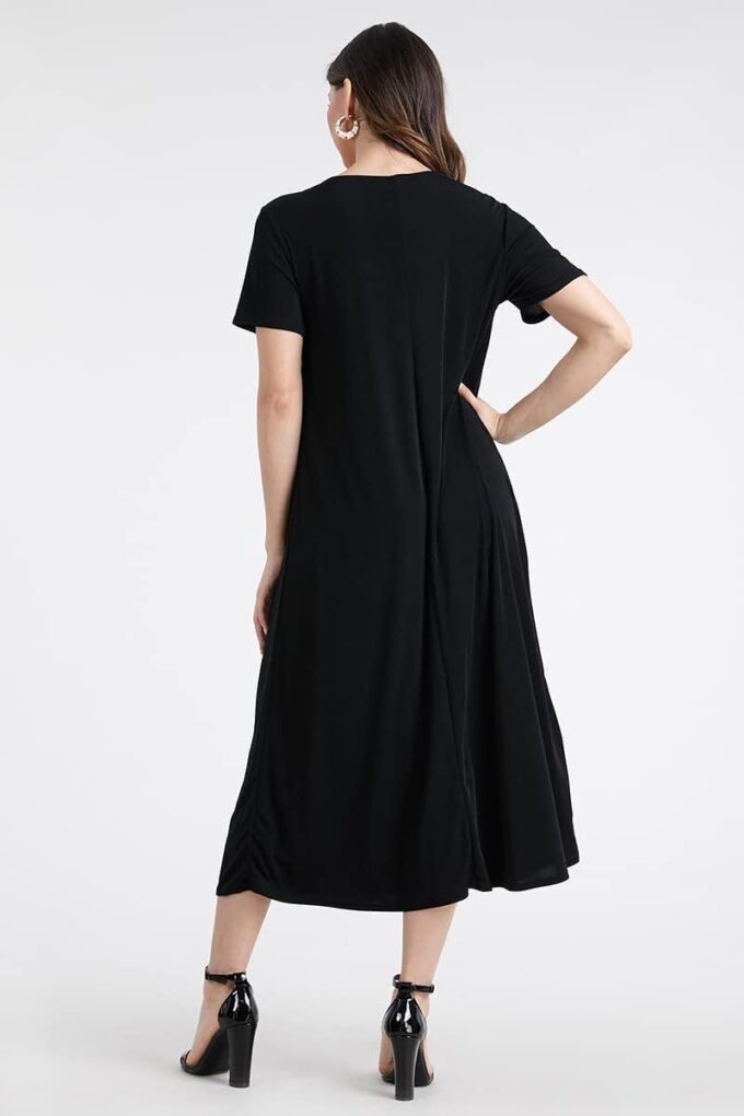 Jostar Women's Basic Midi Dress – Short Sleeve Basic Stretch Casual Swing Flowy T Shirt Long One Piece – Bild 3