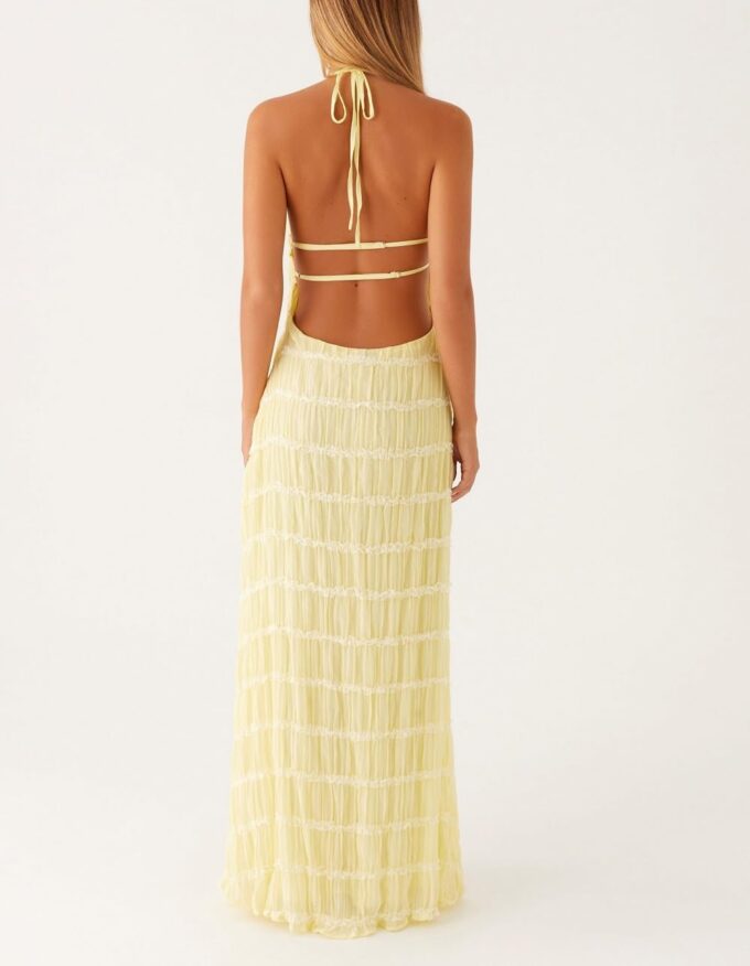 Women Halter Neck Maxi Dress Sleeveless Lace Tiered Smocked Long Dress Sexy Backless Party Vacation Beach Sundress – Bild 6