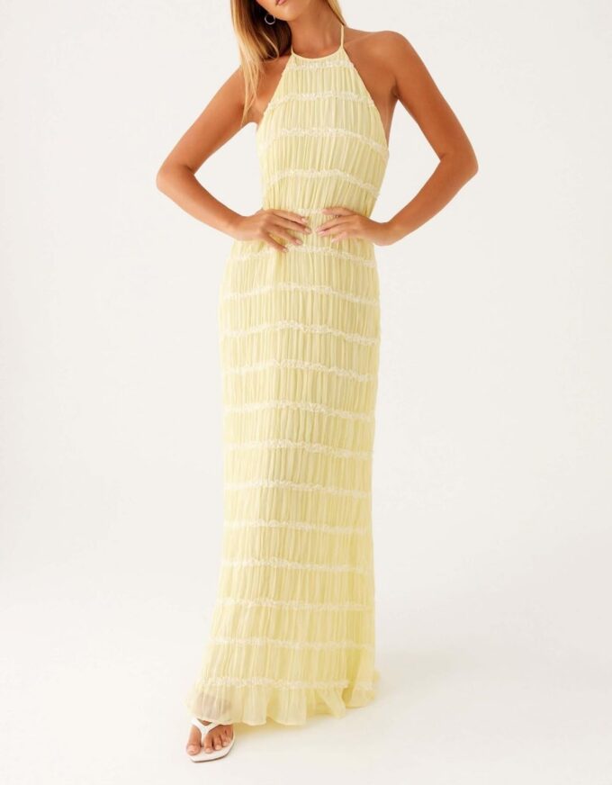 Women Halter Neck Maxi Dress Sleeveless Lace Tiered Smocked Long Dress Sexy Backless Party Vacation Beach Sundress – Bild 2